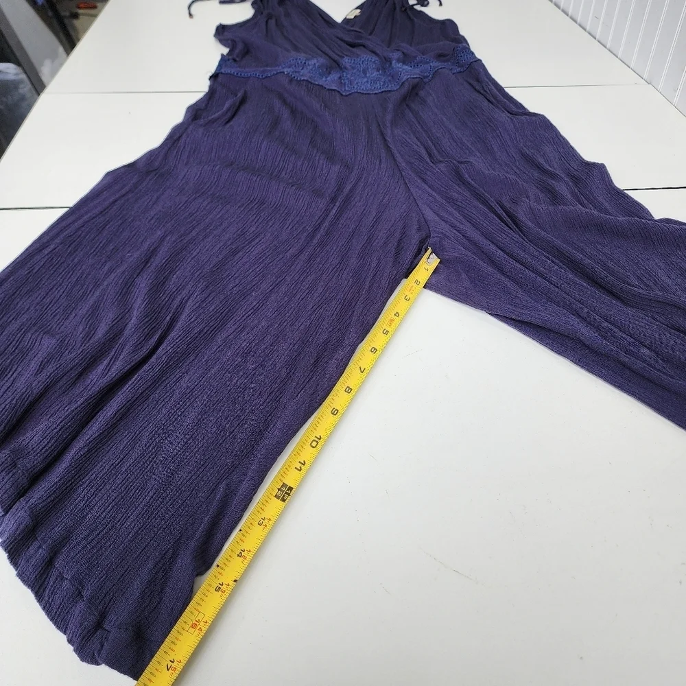 Democracy Navy Blue Wide Leg Jumpsuit Sleeveless Boho Festival V-Neck Gauze Sz L